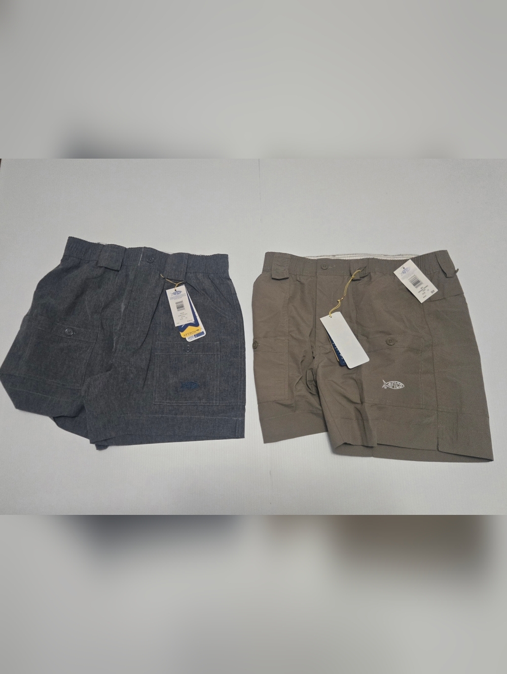 Aftco Men's Outdoor Cargo Fishing Shorts - Gray and Tan Or Oak